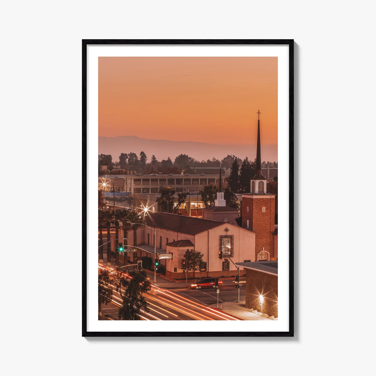 Bakersfield colorful photo poster of California, USA – vertical wall art, unframed print shown in interior mockup
