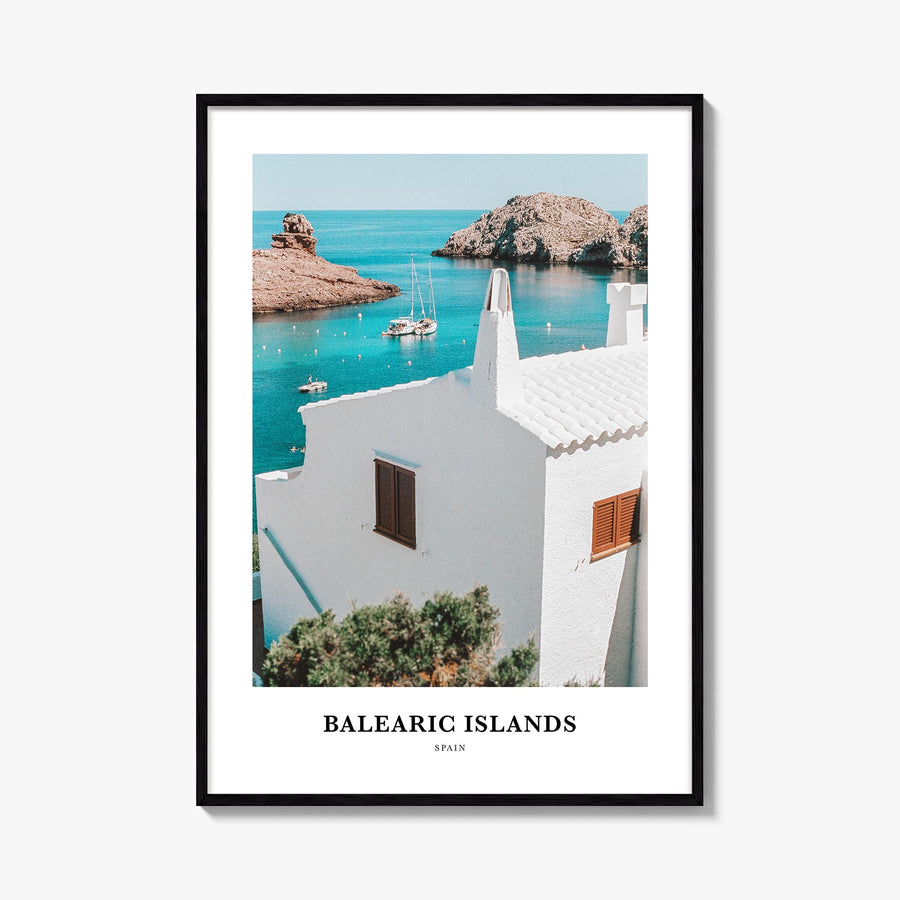 Balearic Islands colorful classic poster of Spain – vertical wall art, unframed print shown in interior mockup