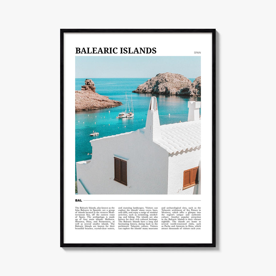 Balearic Islands colorful travel poster of Spain – vertical wall art, unframed print shown in interior mockup