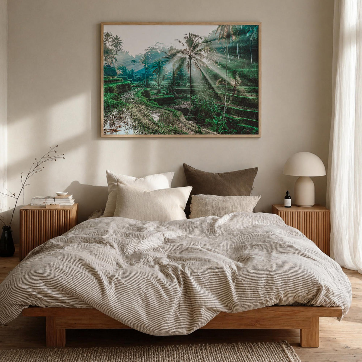 Bali colorful photo poster of Indonesia – horizontal wall art in natural wood frame, hanging on wall