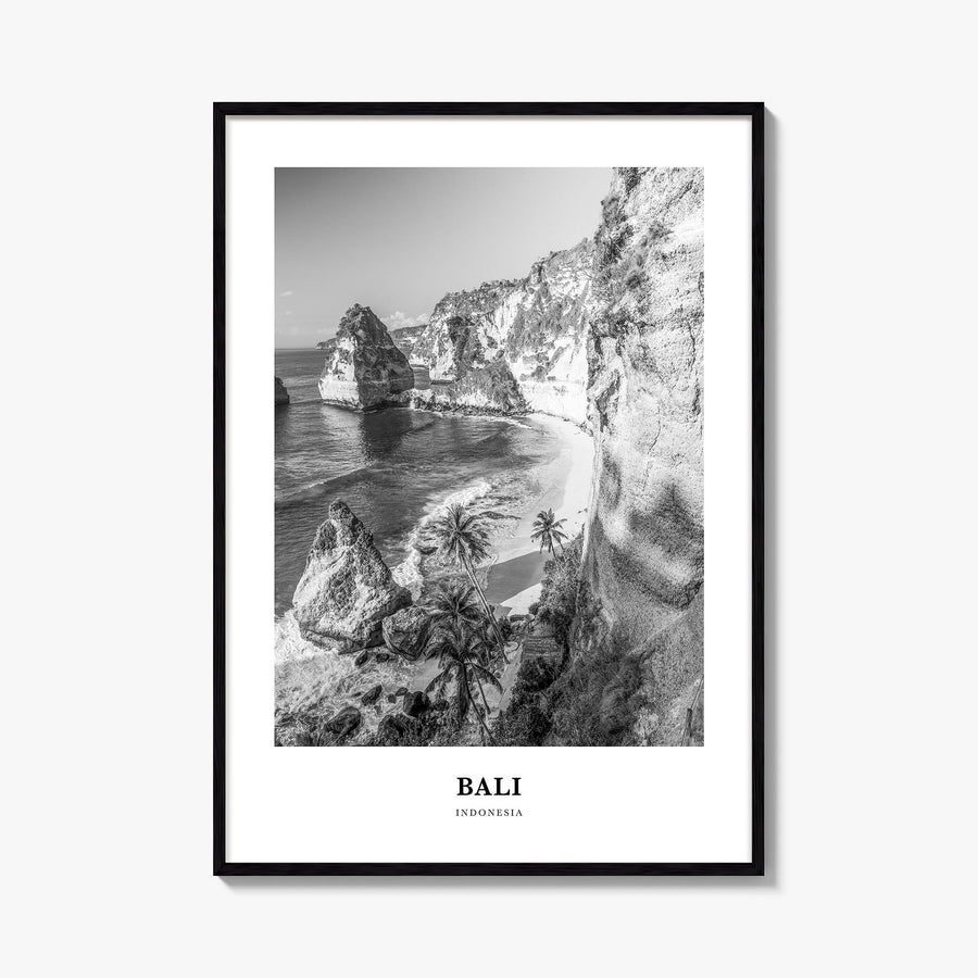Bali no. 1 black & white classic poster of Indonesia – vertical wall art, unframed print shown in interior mockup