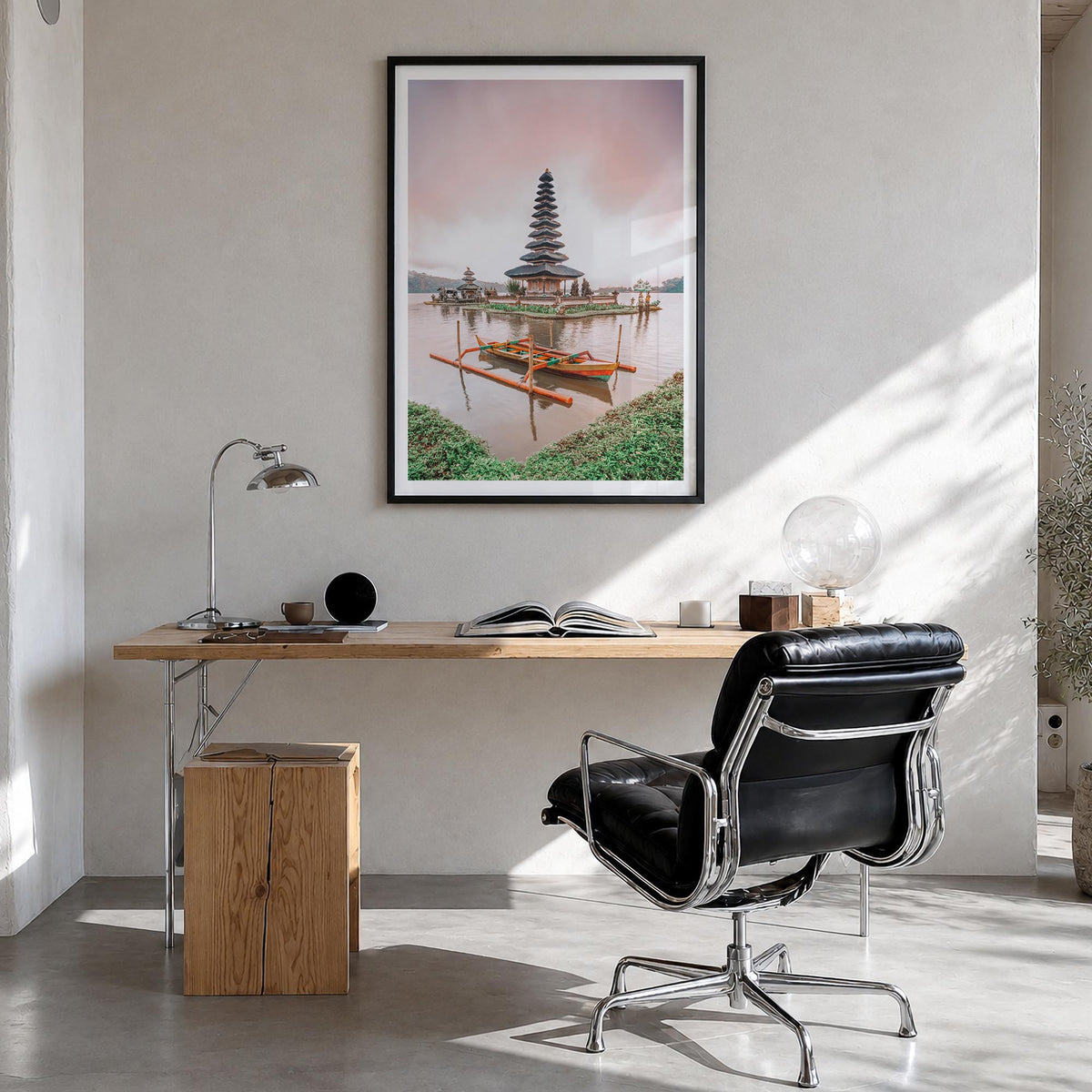 Bali no. 1 colorful photo poster of Indonesia – vertical wall art in black wood frame with white border, hanging on wall