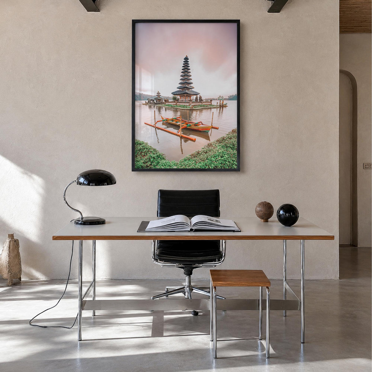 Bali no. 1 colorful photo poster of Indonesia – vertical wall art in black wood frame, hanging on wall