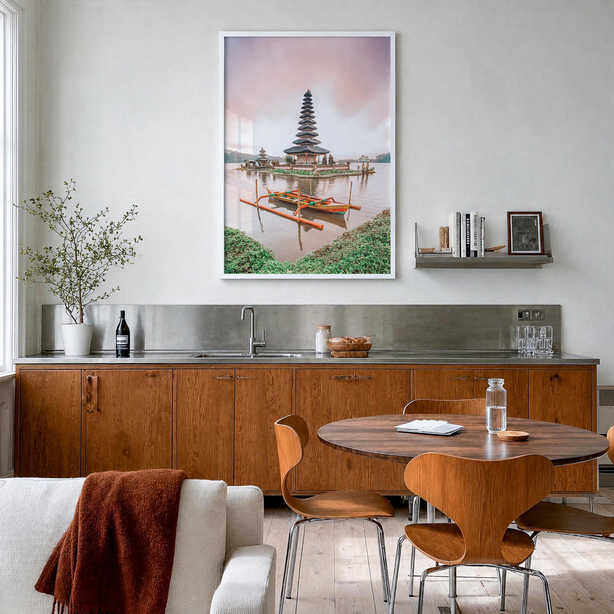 Bali no. 1 colorful photo poster of Indonesia – vertical wall art in white wood frame, hanging on wall