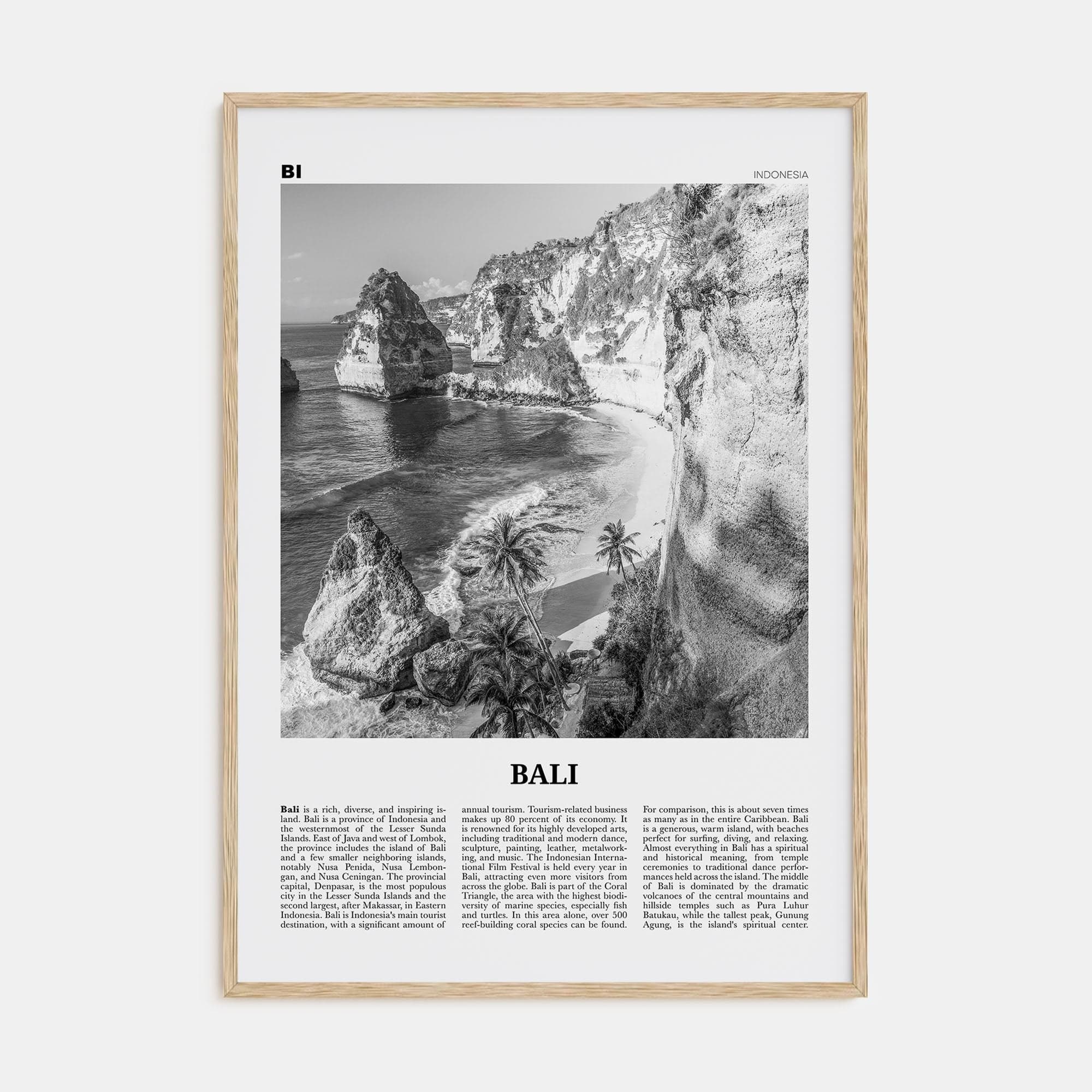 Bali No 1 Poster Natural Wood / 8x12 in Nbourhood Travel B&W Poster