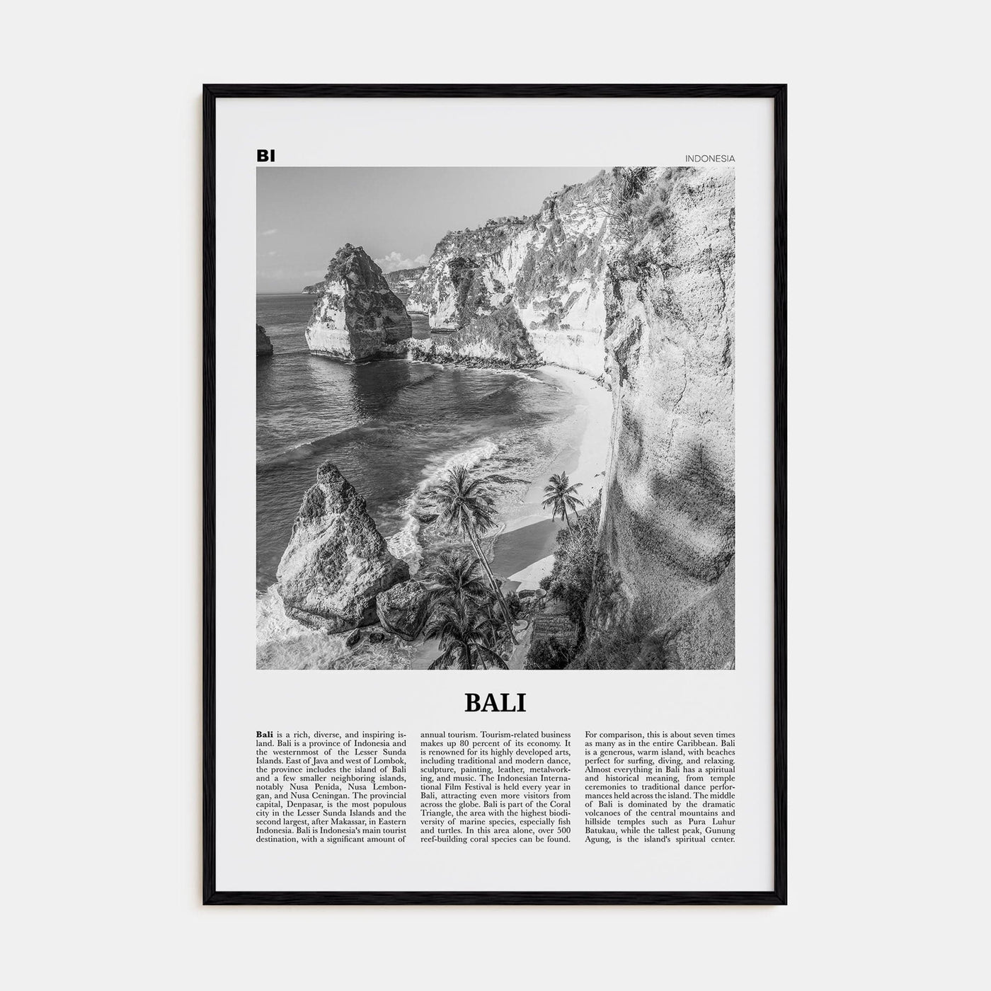 Bali No 1 Poster Black Wood / 8x12 in Nbourhood Travel B&W Poster