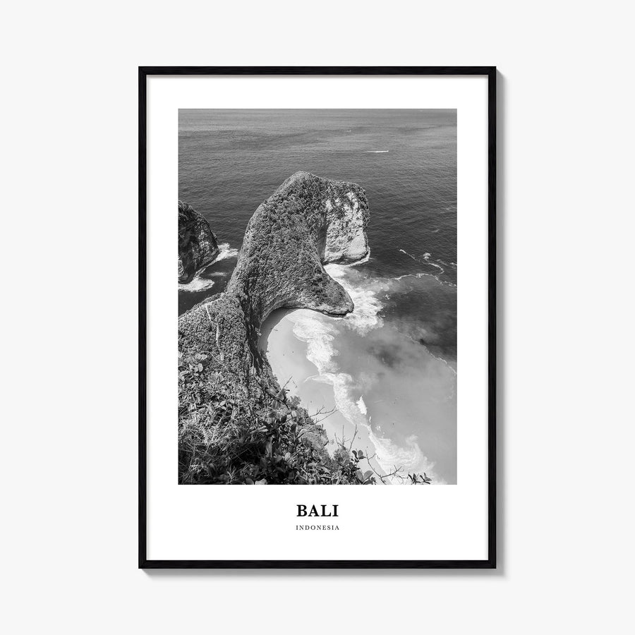 Bali no. 2 black & white classic poster of Indonesia – vertical wall art, unframed print shown in interior mockup