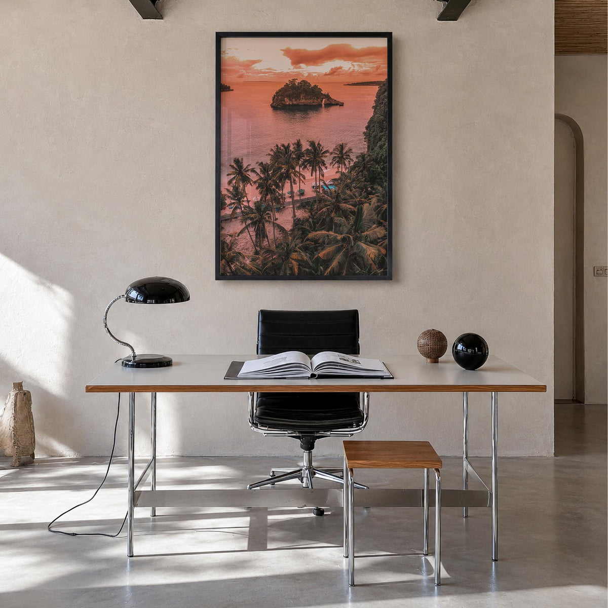 Bali no. 2 colorful photo poster of Indonesia – vertical wall art in black wood frame, hanging on wall