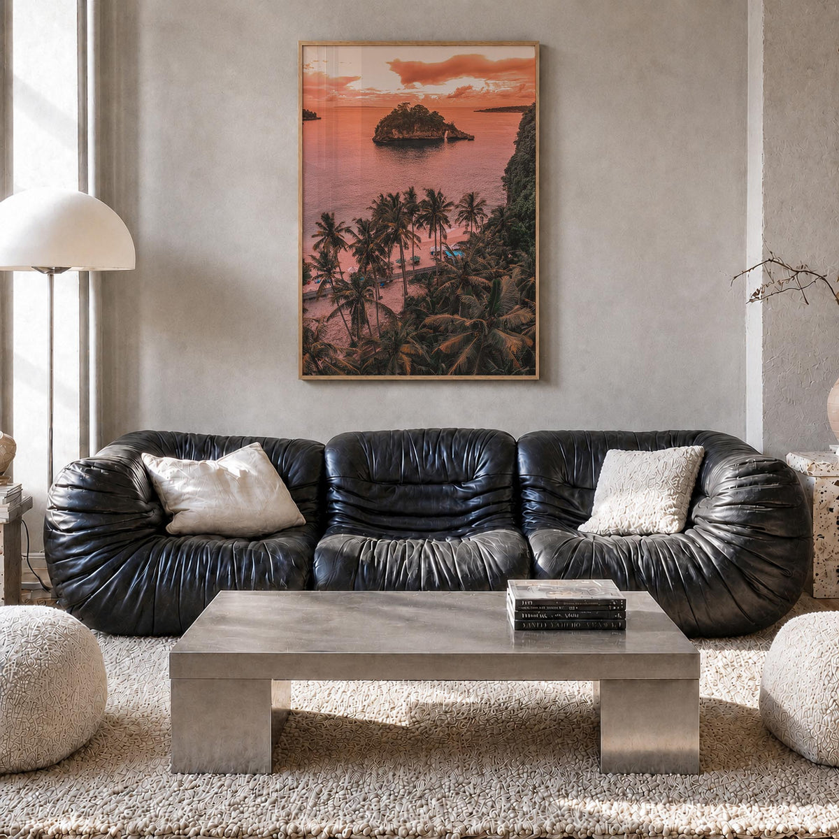 Bali no. 2 colorful photo poster of Indonesia – vertical wall art in natural wood frame, hanging on wall
