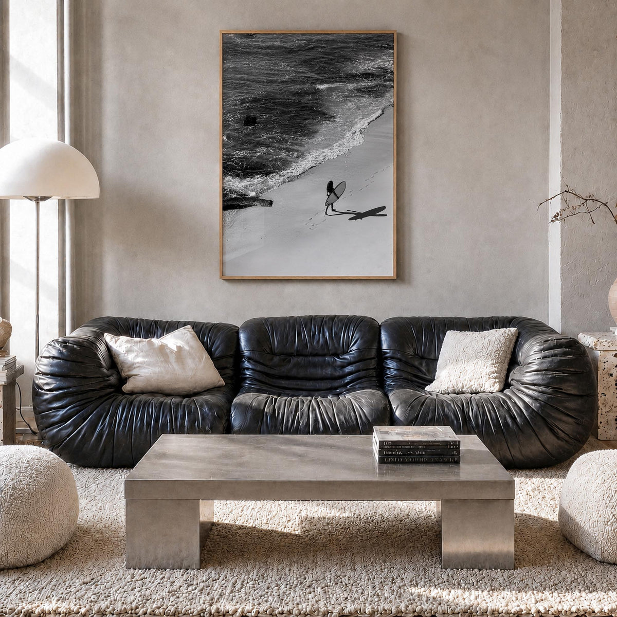 Bali no. 4 black & white photo poster of Indonesia – vertical wall art in natural wood frame, hanging on wall