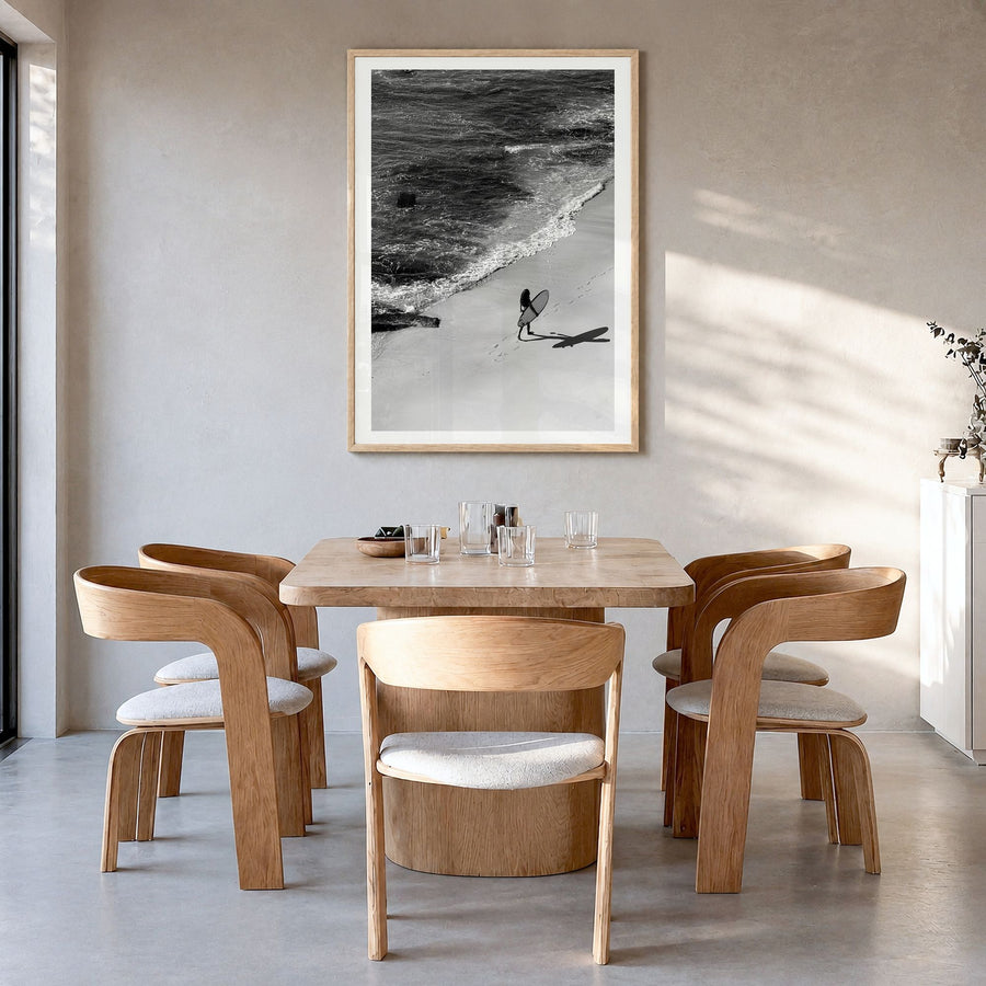 Bali Photo No 4 Poster in a natural wood frame, hanging in a dining room, white border