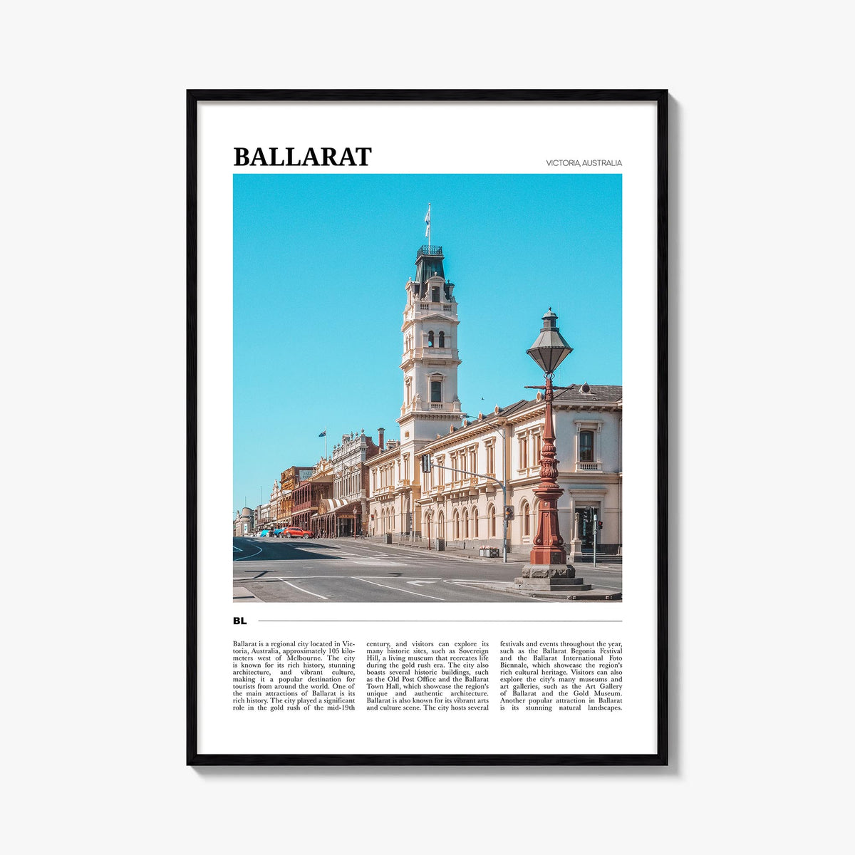 Ballarat colorful travel poster of Australia – vertical wall art, unframed print shown in interior mockup