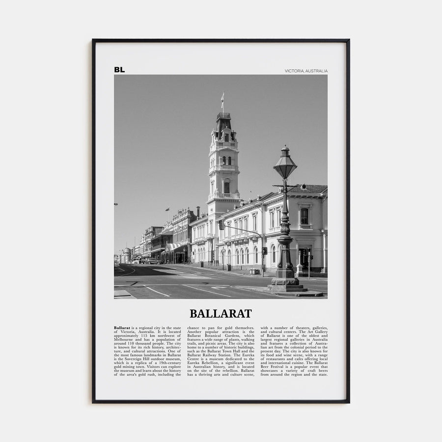 Ballarat Poster Black Metal / 8x12 in Nbourhood Travel B&W Poster