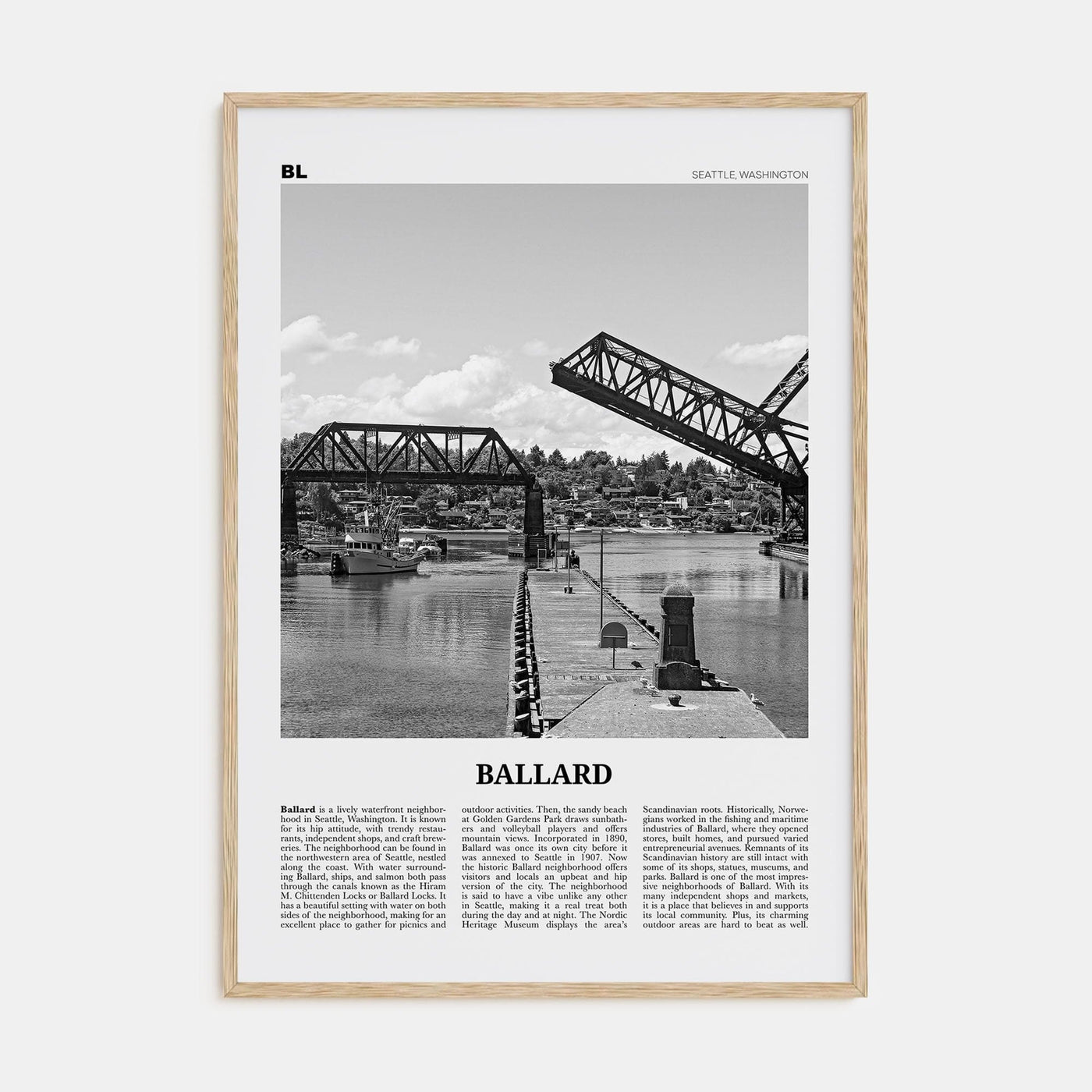 Ballard Poster Natural Wood / 8x12 in Nbourhood Travel B&W Poster