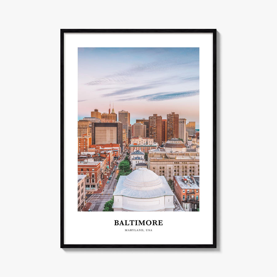 Baltimore colorful classic poster of Maryland, USA – vertical wall art, unframed print shown in interior mockup