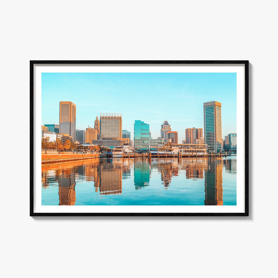 Baltimore colorful photo poster of Maryland, USA – horizontal wall art, unframed print shown in interior mockup