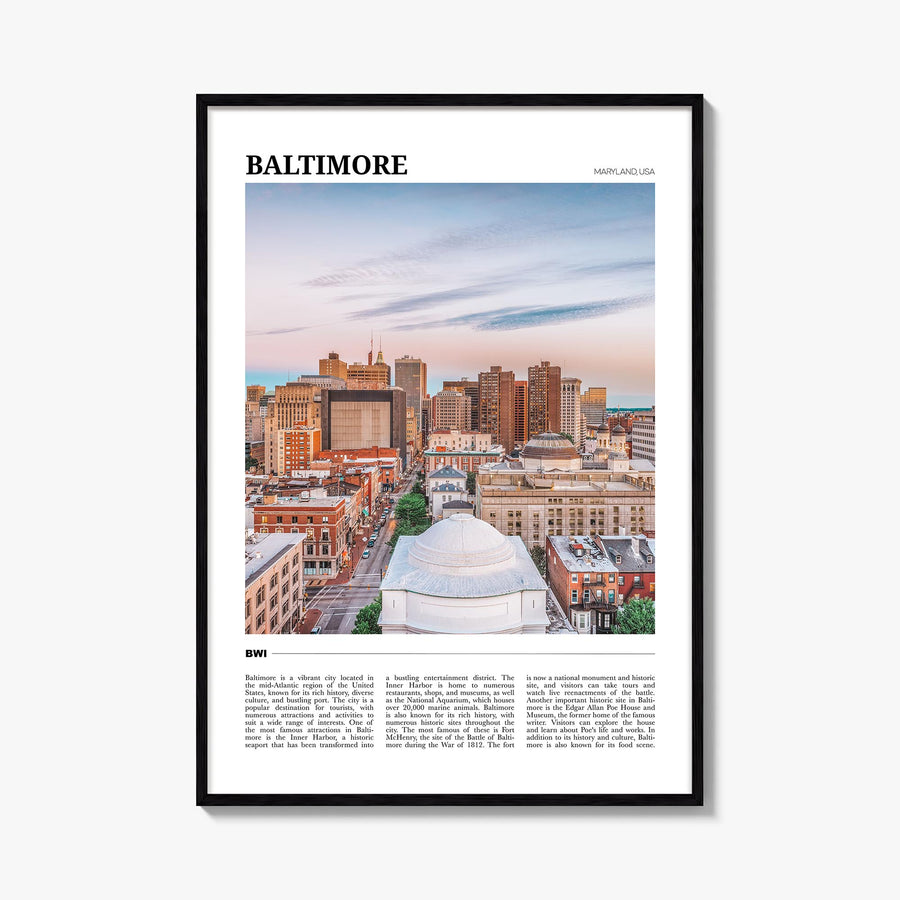 Baltimore colorful travel poster of Maryland, USA – vertical wall art, unframed print shown in interior mockup