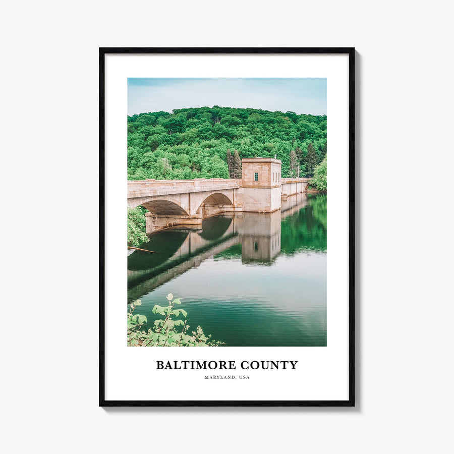 Baltimore County colorful classic poster of Maryland, USA – vertical wall art, unframed print shown in interior mockup