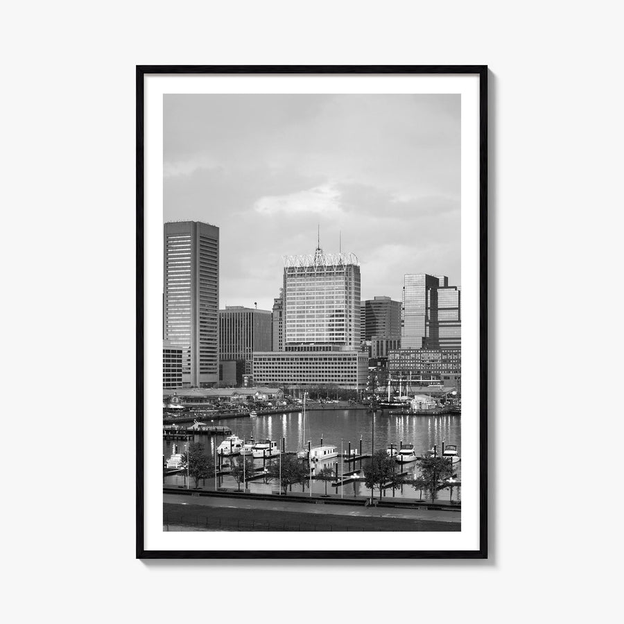Baltimore no. 1 black & white photo poster of Maryland, USA – vertical wall art, unframed print shown in interior mockup
