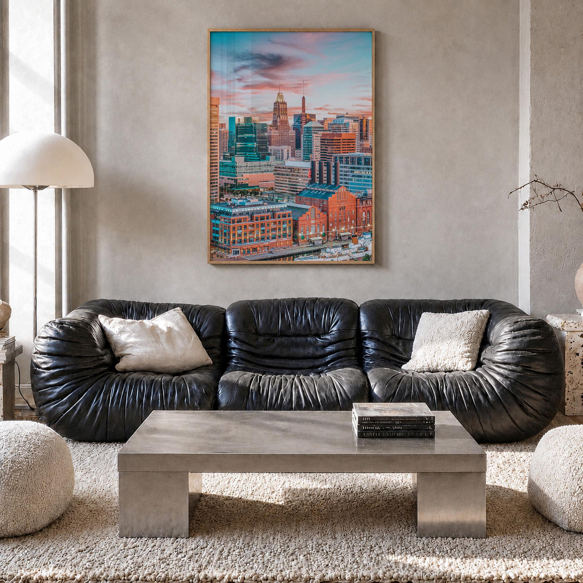 Baltimore no. 1 colorful photo poster of Maryland, USA – vertical wall art in natural wood frame, hanging on wall