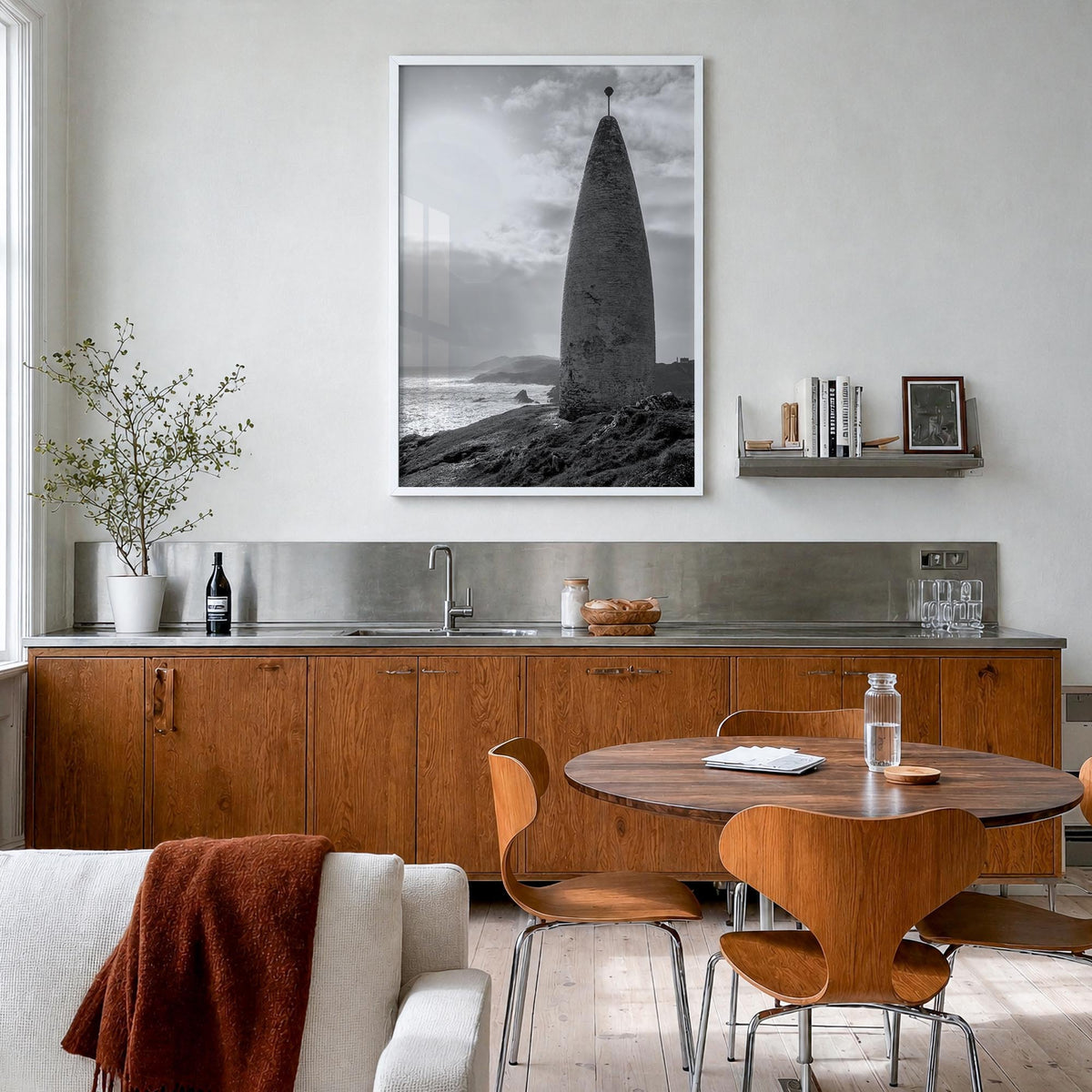 Baltimore no. 2 black & white photo poster of Maryland, USA – vertical wall art in white wood frame, hanging on wall