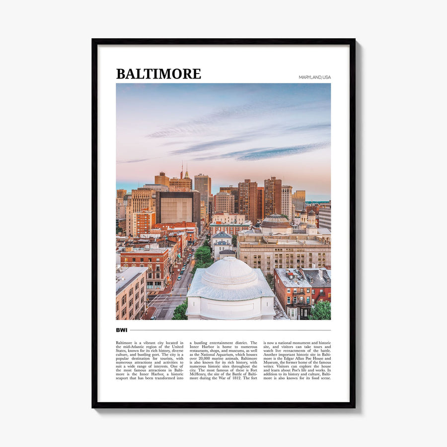 Baltimore Travel Poster, framed poster mockup