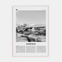 Bamburgh Poster White Wood / 8x12 in Nbourhood Travel B&W Poster