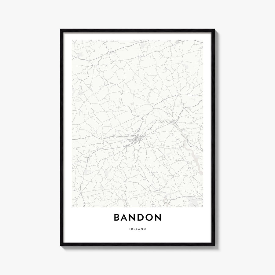 Bandon black & white map poster of Oregon, USA – vertical wall art, unframed print shown in interior mockup
