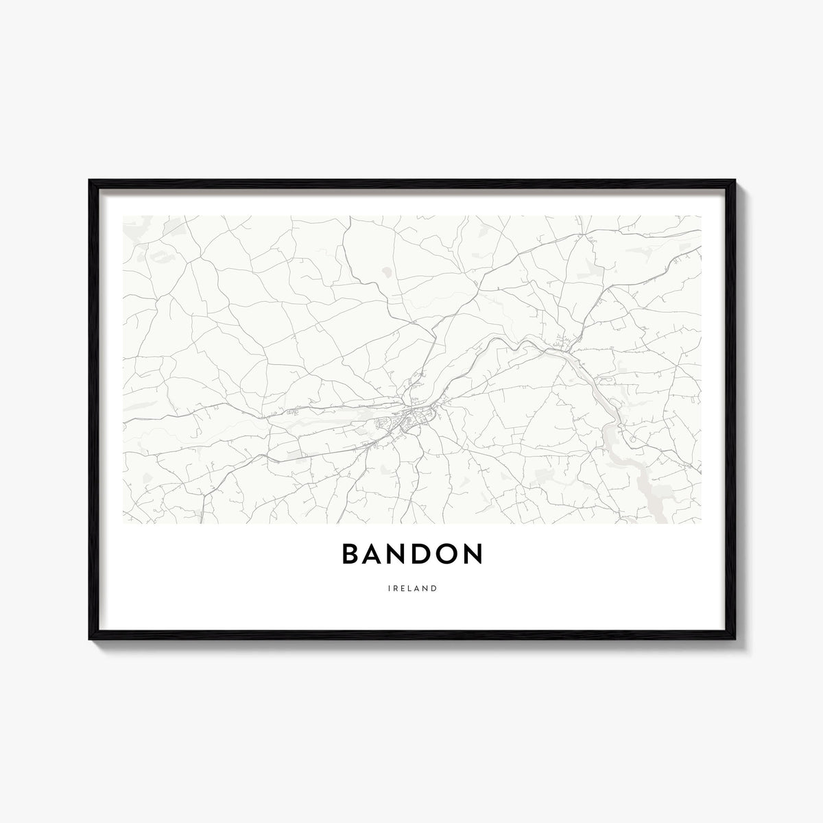 Bandon black & white map poster of Oregon, USA – horizontal wall art, unframed print shown in interior mockup