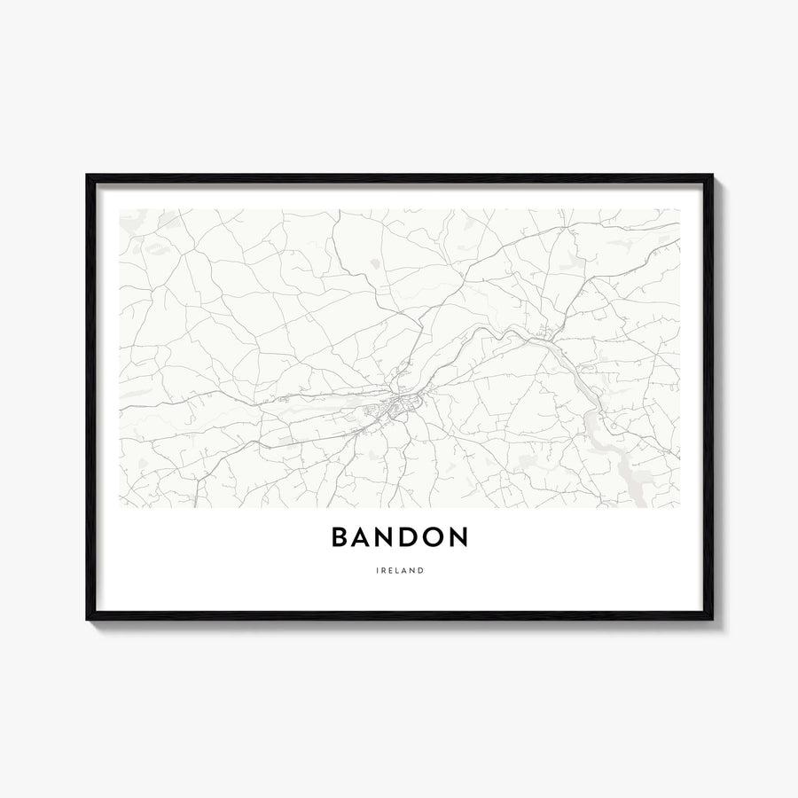 Bandon black & white map poster of Oregon, USA – horizontal wall art, unframed print shown in interior mockup