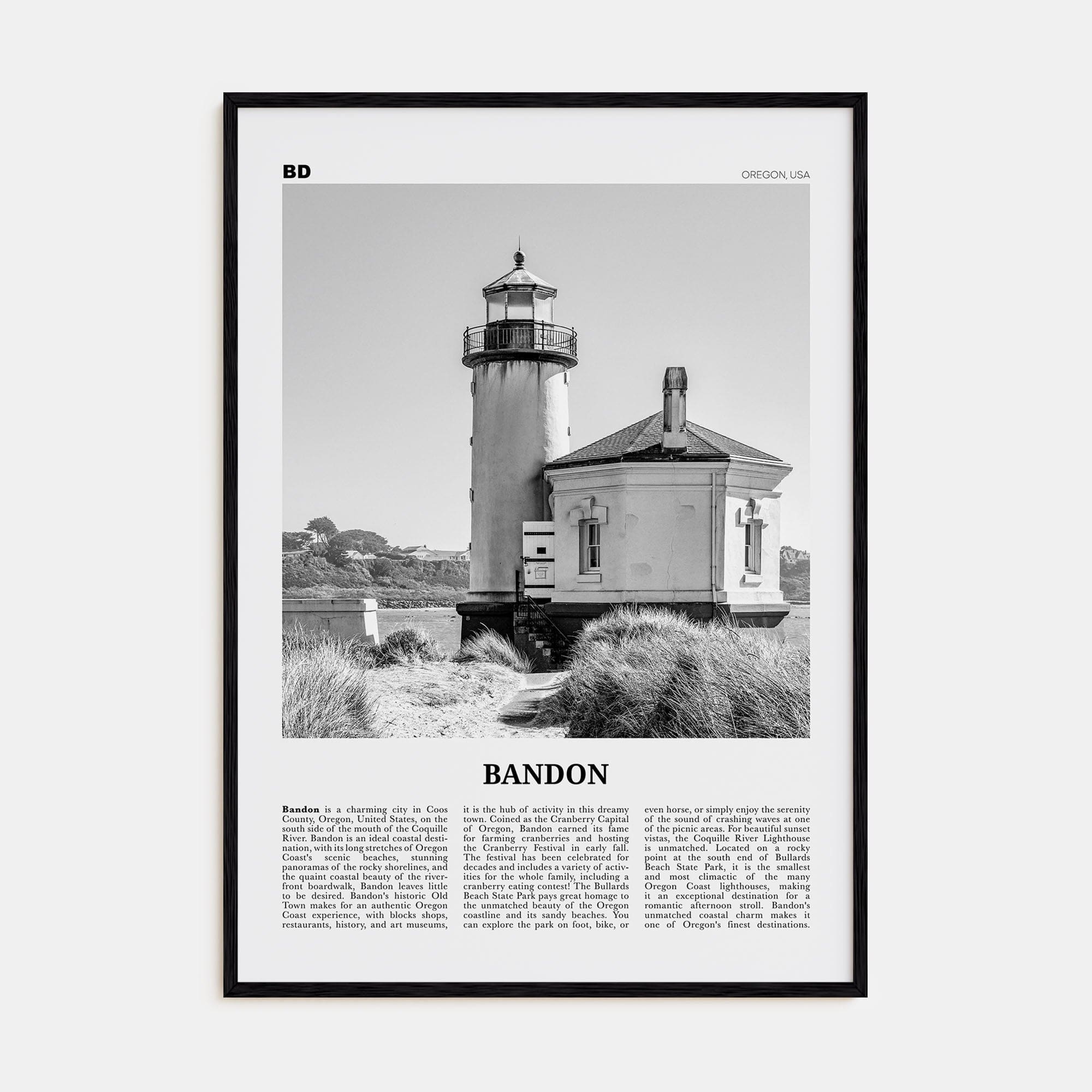 Bandon Poster Black Wood / 8x12 in Nbourhood Travel B&W Poster