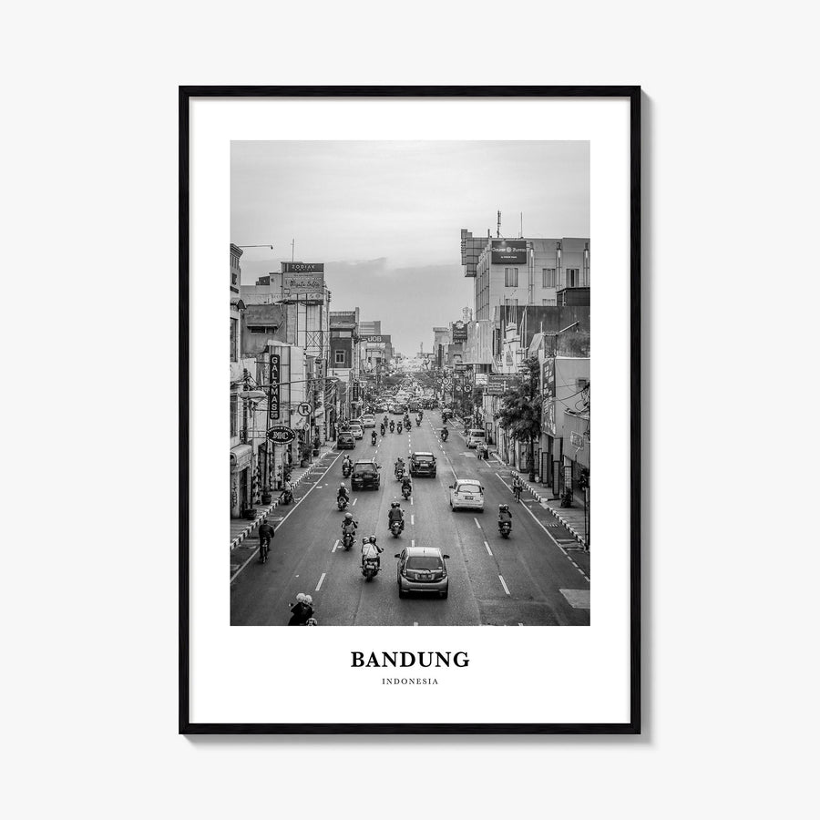 Bandung black & white classic poster of Indonesia – vertical wall art, unframed print shown in interior mockup
