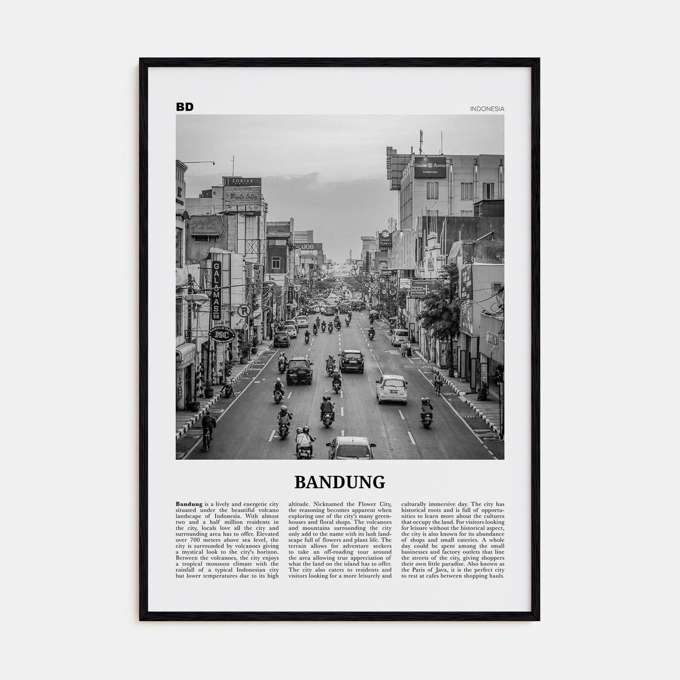 Bandung Poster Black Wood / 8x12 in Nbourhood Travel B&W Poster