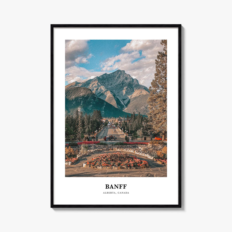 Banff colorful classic poster of Alberta, Canada – vertical wall art, unframed print shown in interior mockup