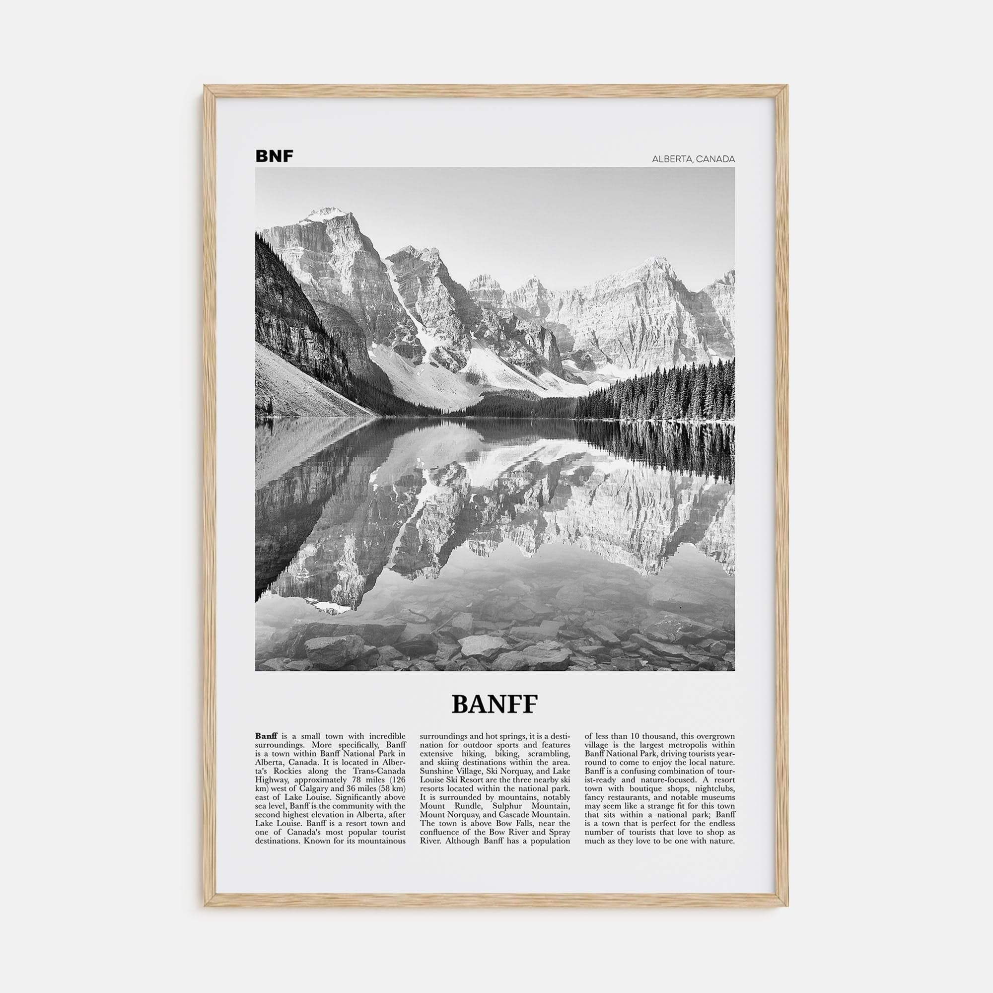 Banff No 1 Poster Natural Wood / 8x12 in Nbourhood Travel B&W Poster