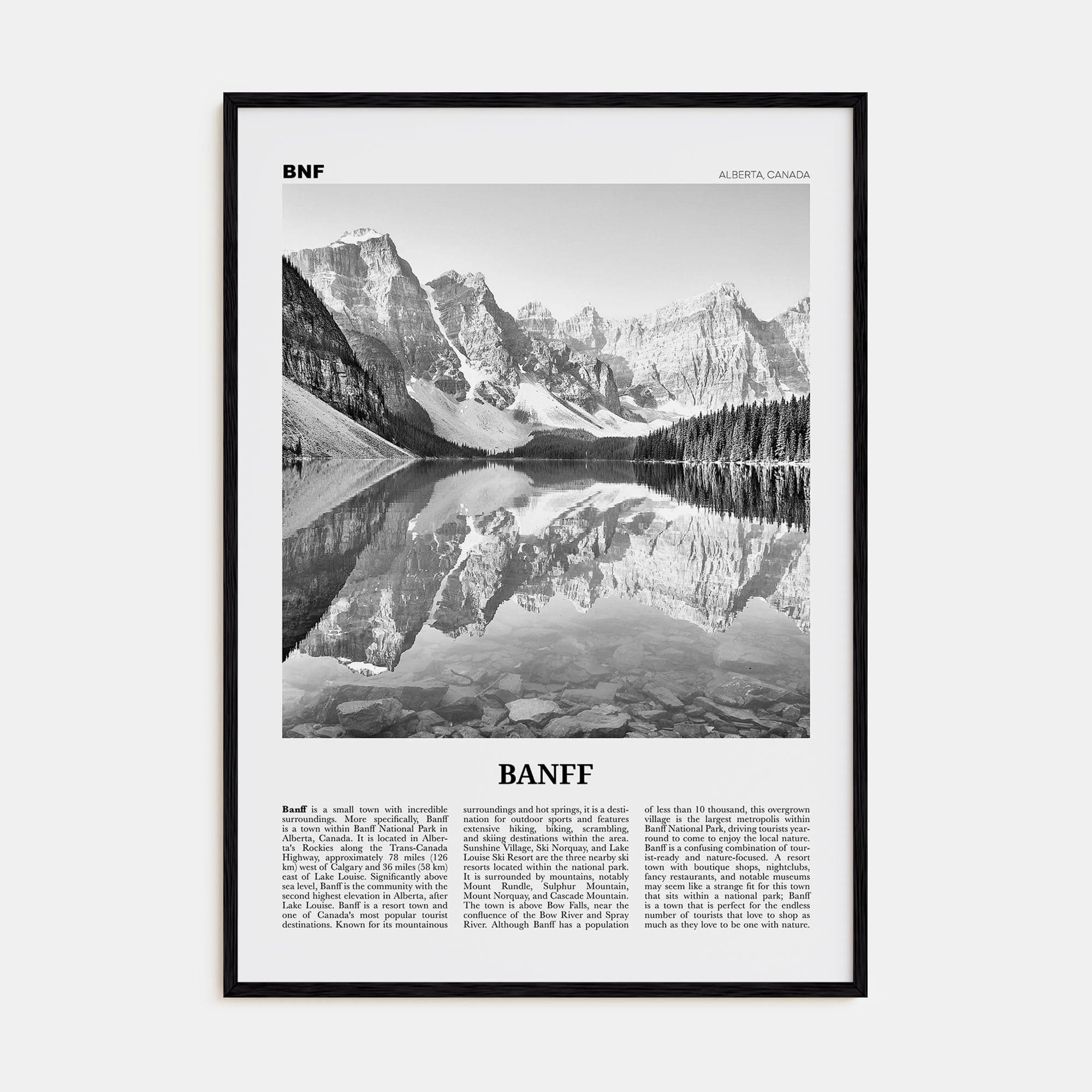 Banff No 1 Poster Black Wood / 8x12 in Nbourhood Travel B&W Poster