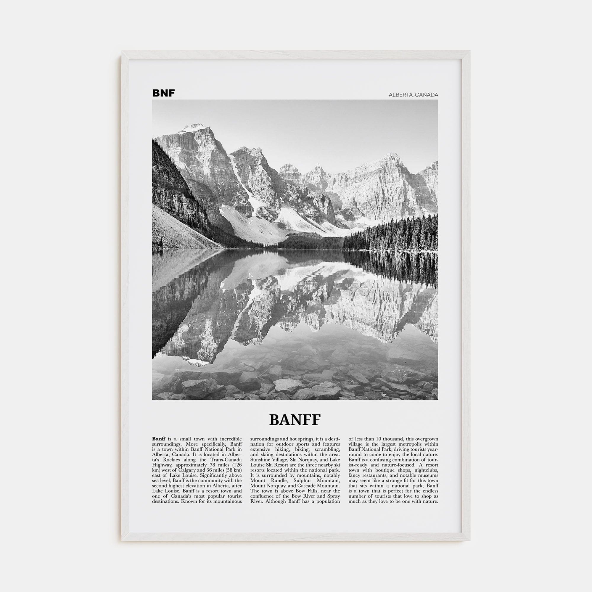 Banff No 1 Poster White Wood / 8x12 in Nbourhood Travel B&W Poster