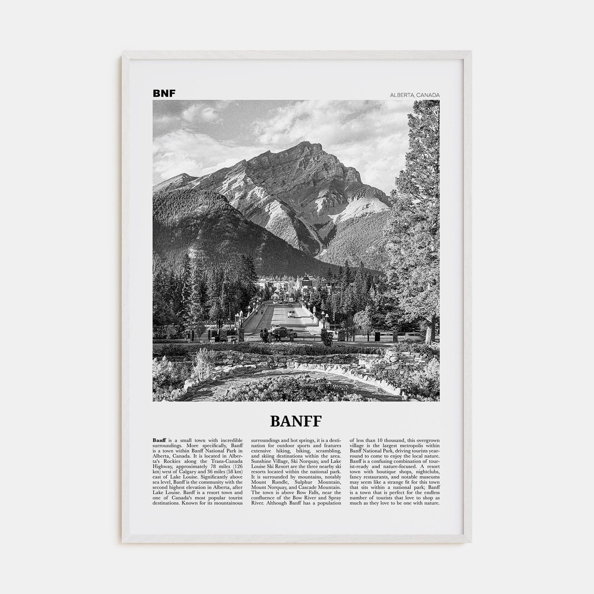 Banff No 2 Poster White Wood / 8x12 in Nbourhood Travel B&W Poster