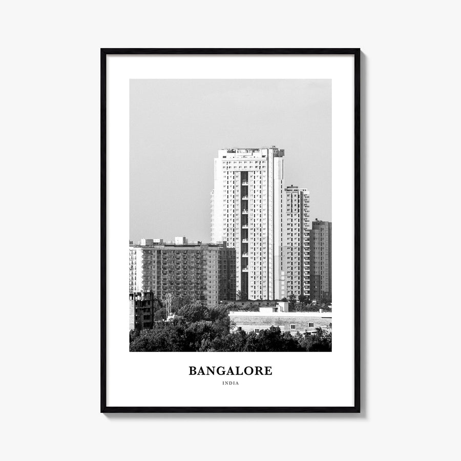 Bangalore black & white classic poster of India – vertical wall art, unframed print shown in interior mockup