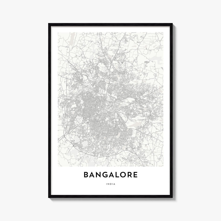 Bangalore black & white map poster of India – vertical wall art, unframed print shown in interior mockup