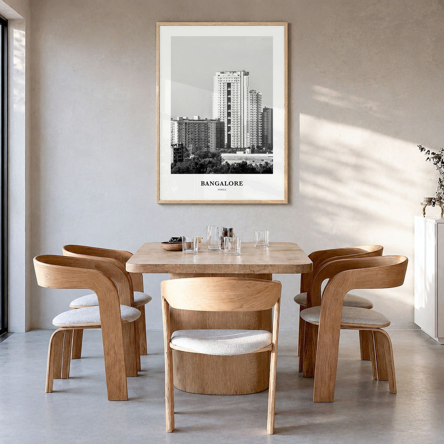 Bangalore Classic Poster in a natural wood frame, hanging in a dining room