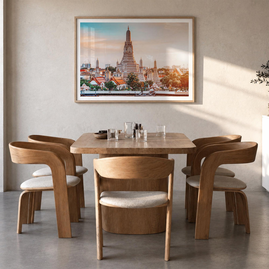 Bangkok colorful photo poster of Thailand – horizontal wall art in natural wood frame with white border, hanging on wall