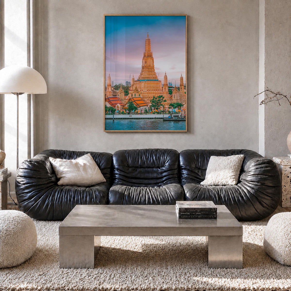 Bangkok colorful photo poster of Thailand – vertical wall art in natural wood frame, hanging on wall