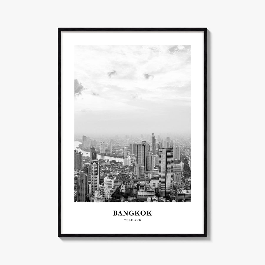 Bangkok no. 1 black & white classic poster of Thailand – vertical wall art, unframed print shown in interior mockup