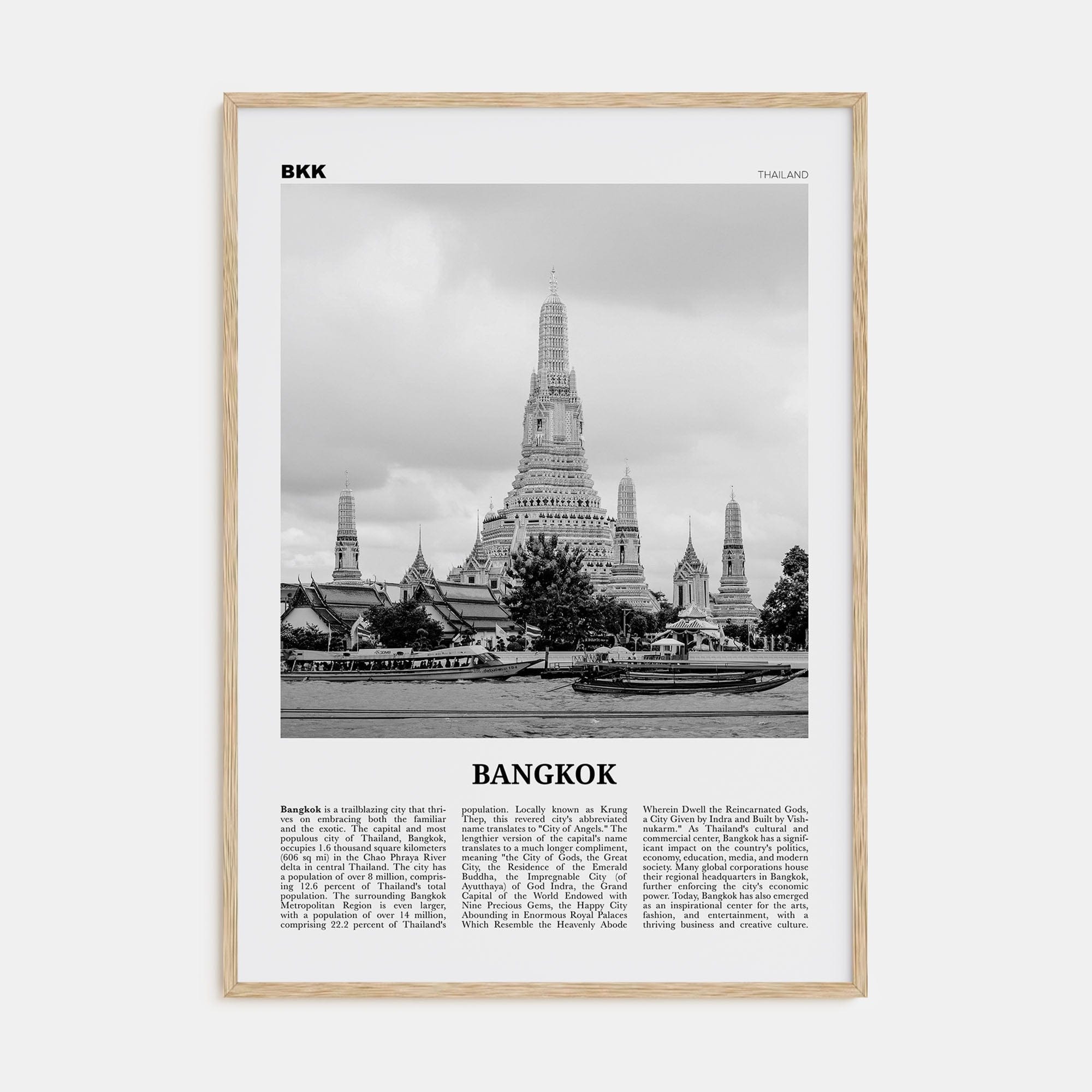 Bangkok No 1 Poster Natural Wood / 8x12 in Nbourhood Travel B&W Poster