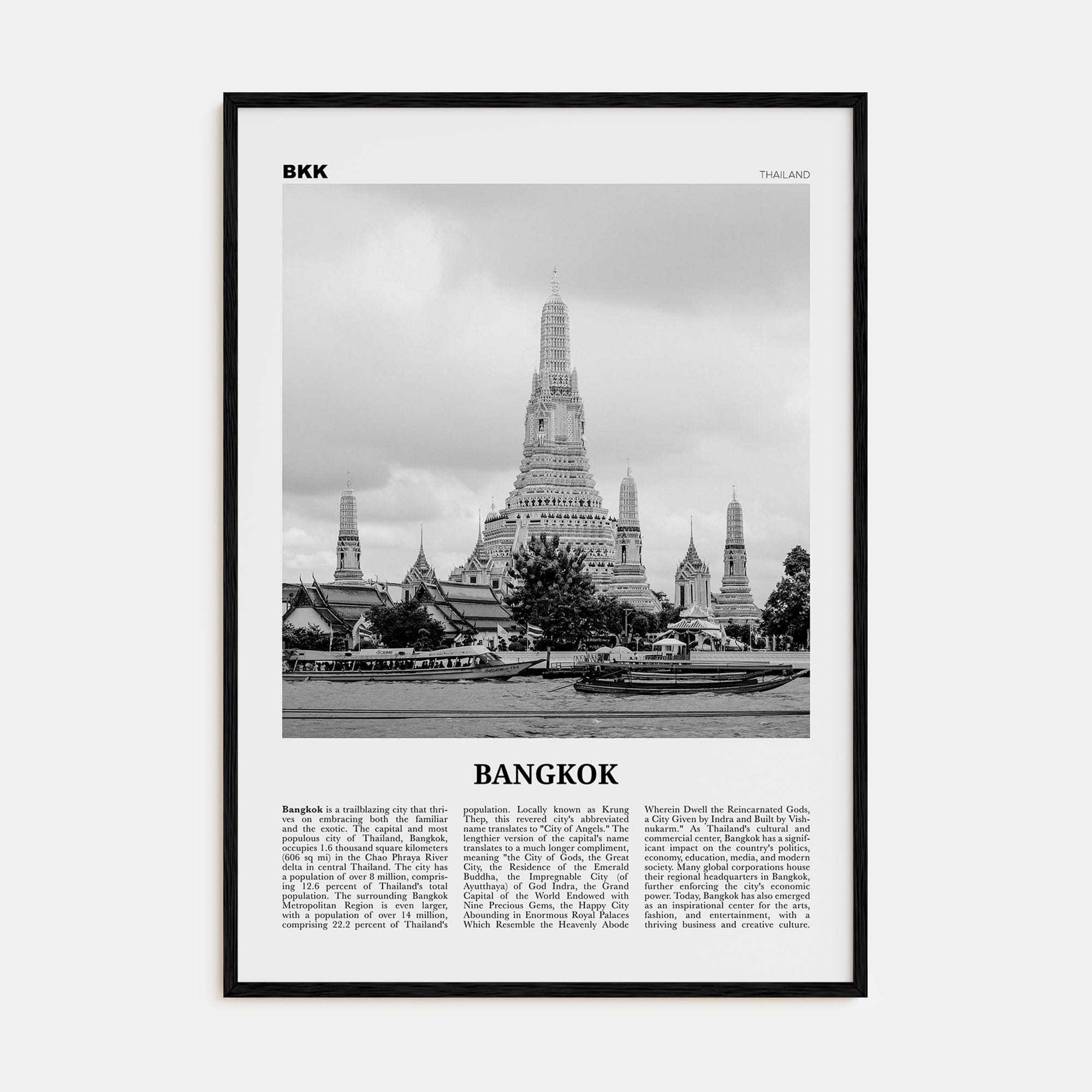 Bangkok No 1 Poster Black Wood / 8x12 in Nbourhood Travel B&W Poster