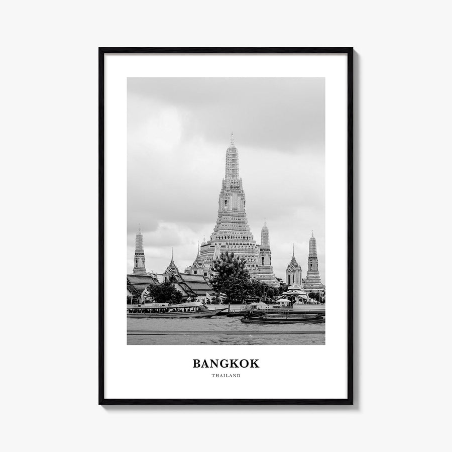 Bangkok no. 2 black & white classic poster of Thailand – vertical wall art, unframed print shown in interior mockup