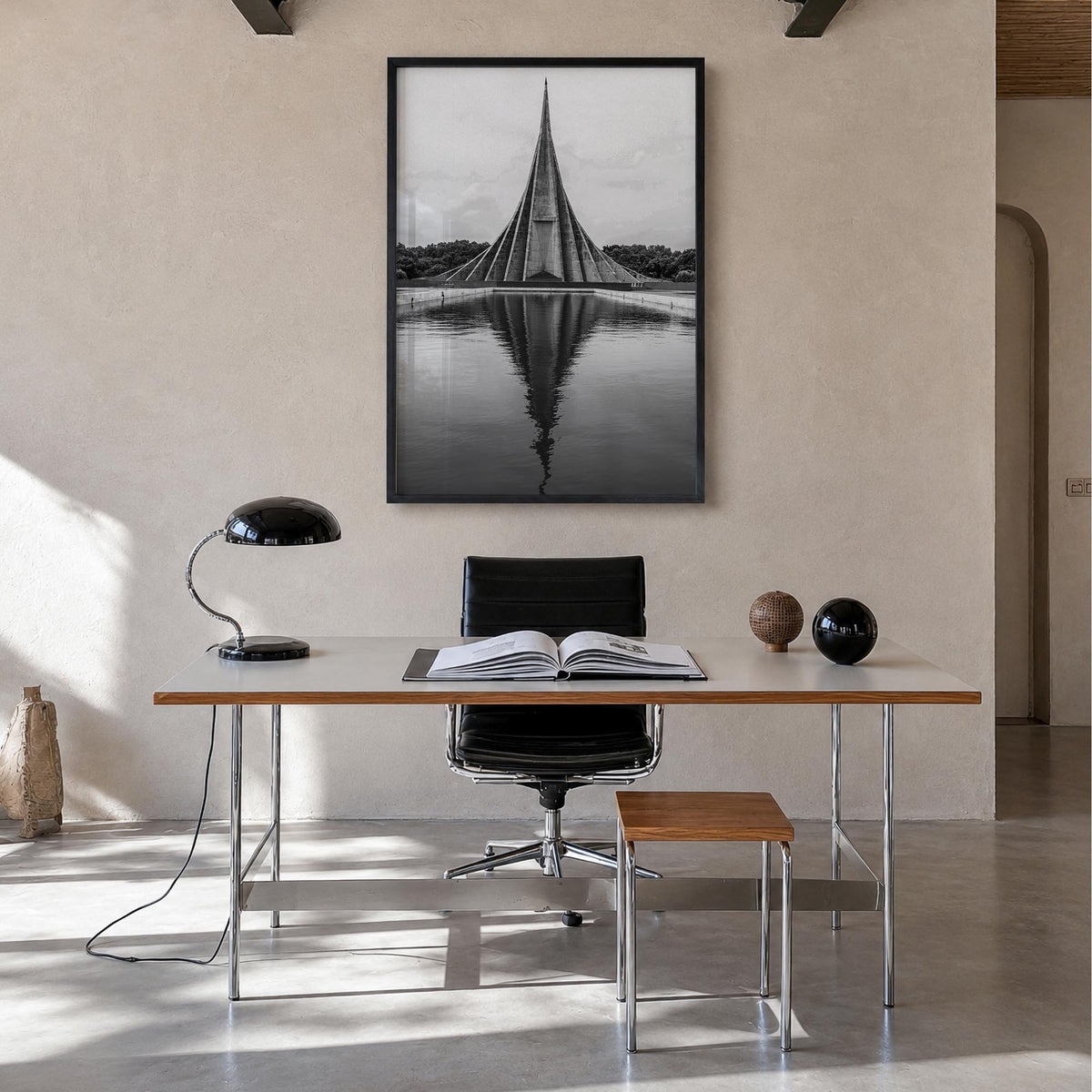 Bangladesh black & white photo poster of Asia – vertical wall art in black wood frame, hanging on wall