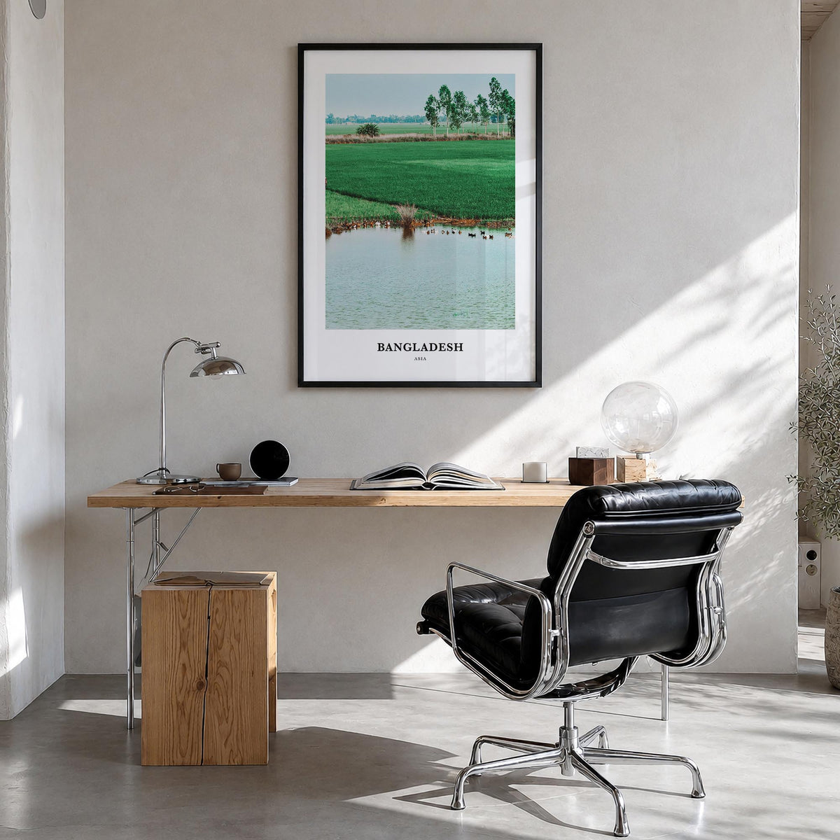 Bangladesh colorful classic poster of Asia – vertical wall art in black wood frame, hanging on wall