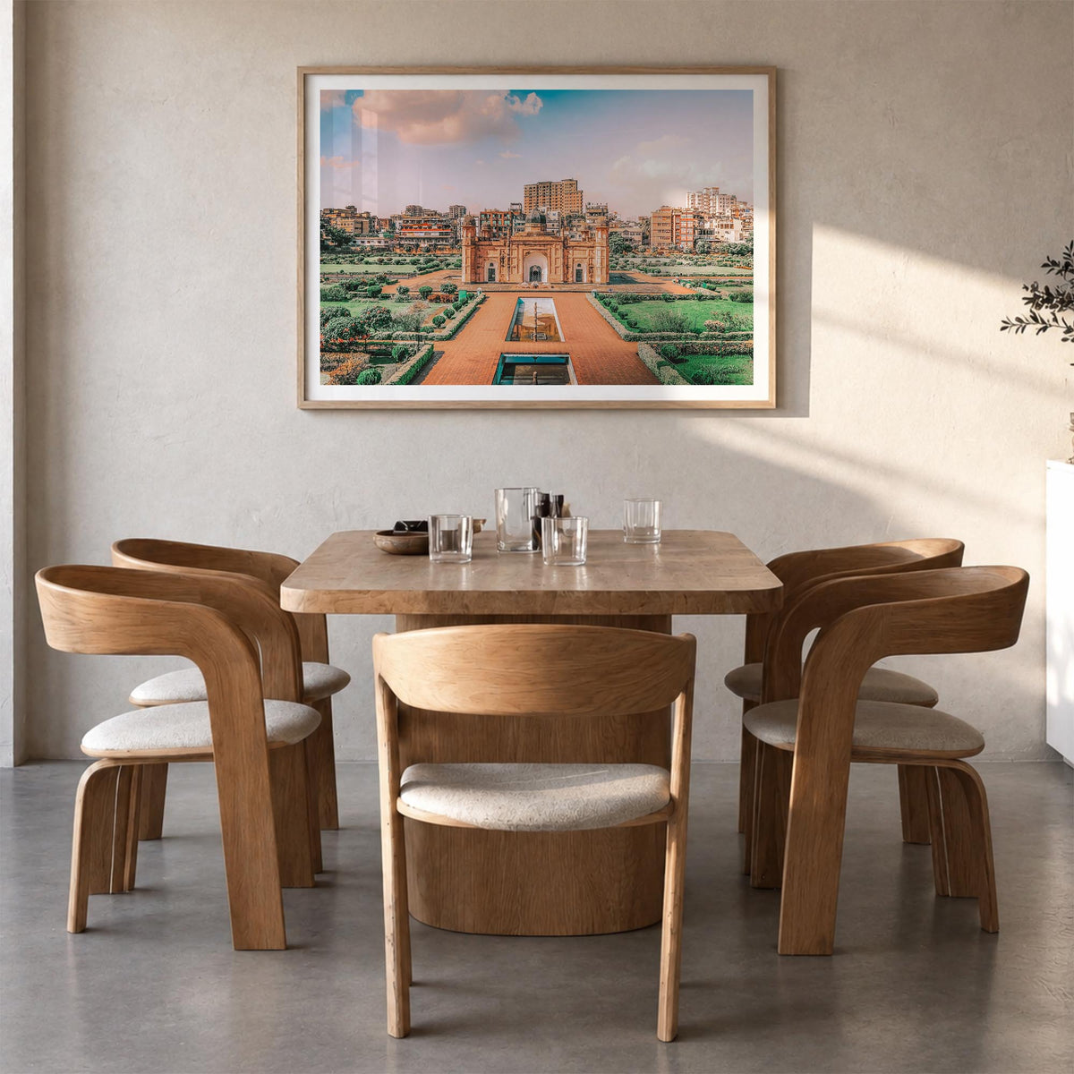 Bangladesh colorful photo poster of Asia – horizontal wall art in natural wood frame with white border, hanging on wall